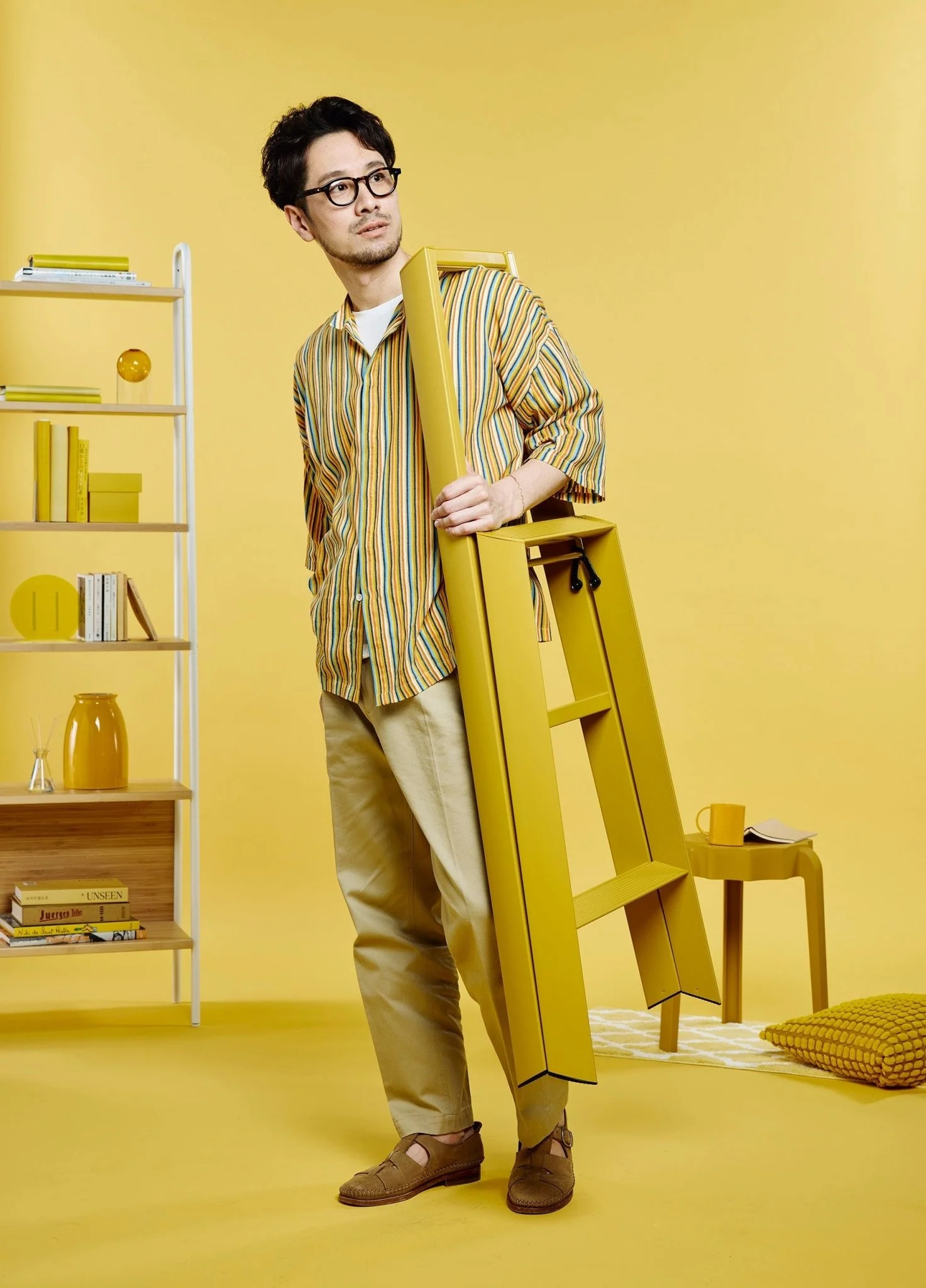 Hasegawa Lucano Step Ladder: 3-step, Mustard Yellow - Image 4
